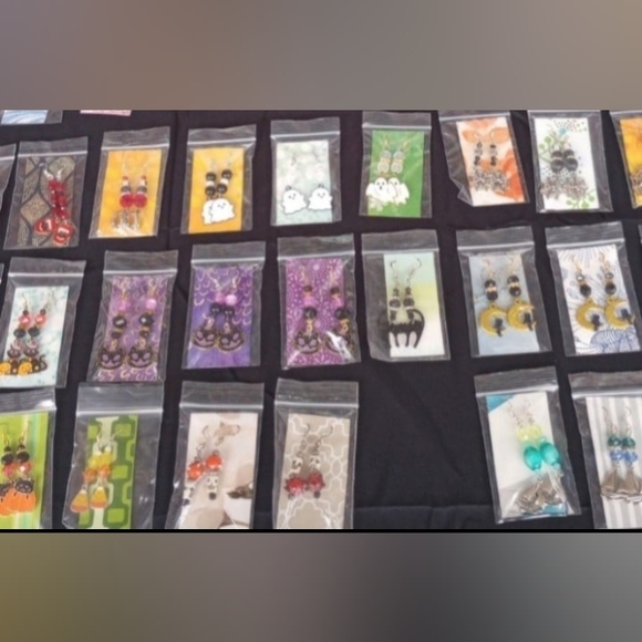 Halloween Earrings Vampire Fangs Witch Hats Cats Bats Moon Ghosts Handmade - Picture 6 of 10